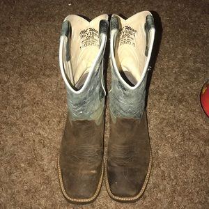 Brown and teal old west cowboy boots
